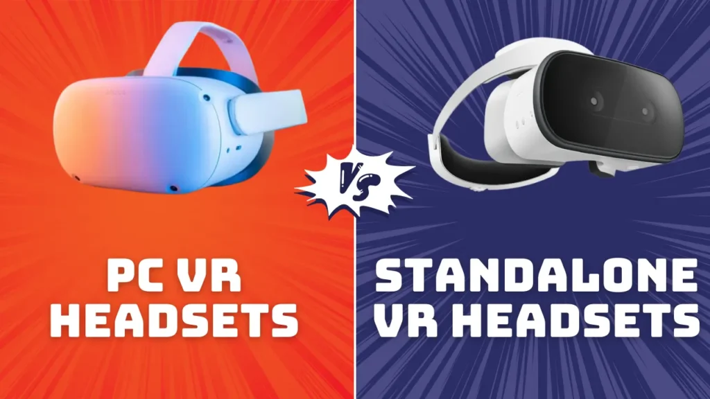 An illustration showing a comparision between standalone and PC VR headsets