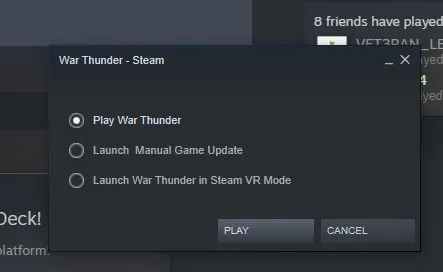 Launch War Thunder in VR Mode