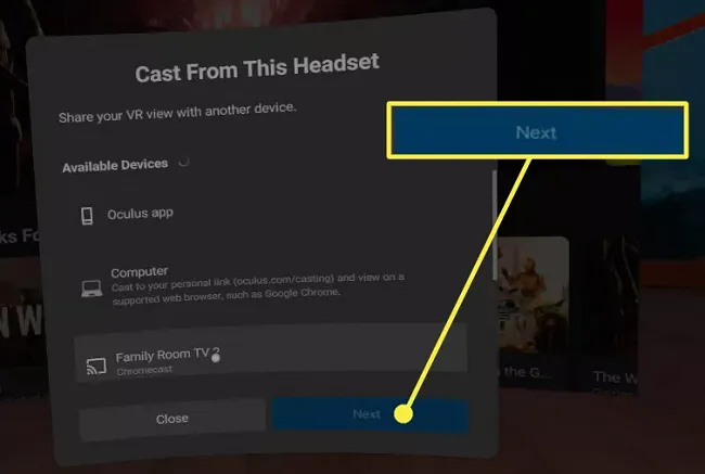 Select TV to cast Meta Quest 2